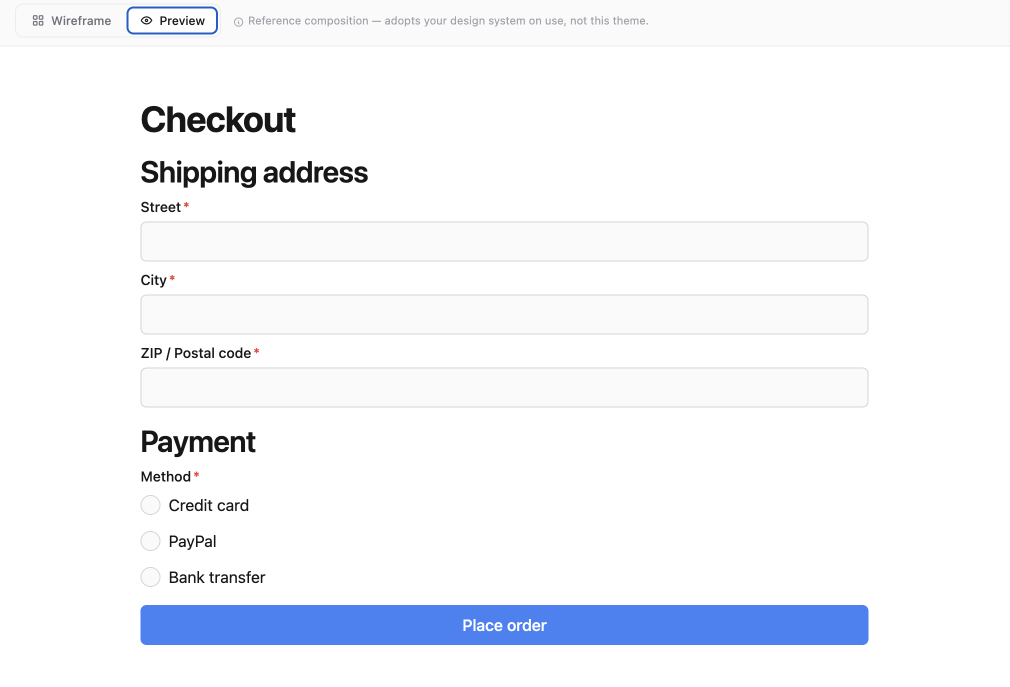 A rendered checkout