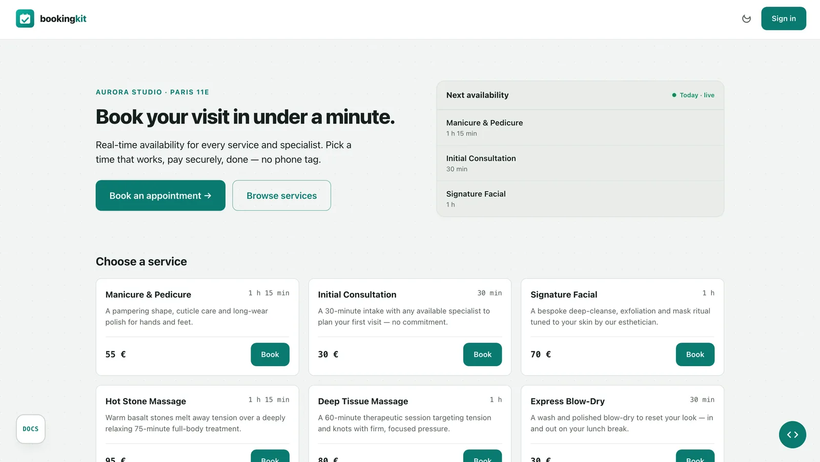 Booking Kit — the live app